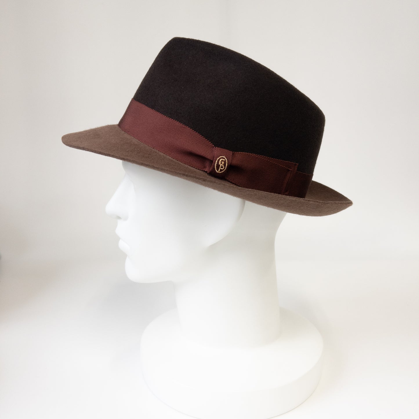 【日本人の頭に合う】バイカラークラシックフェルトハット ブラウン