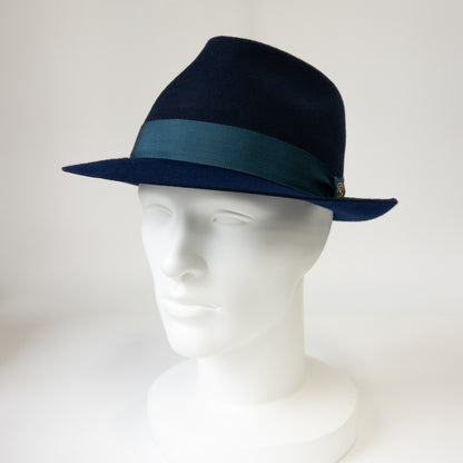 【日本人の頭に合う】バイカラークラシックフェルトハット　ネイビー