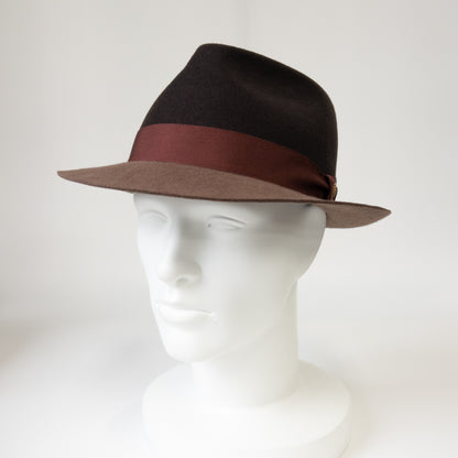【日本人の頭に合う】バイカラークラシックフェルトハット　ブラウン