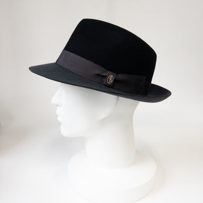 【日本人の頭に合う】バイカラークラシックフェルトハット　ブラック