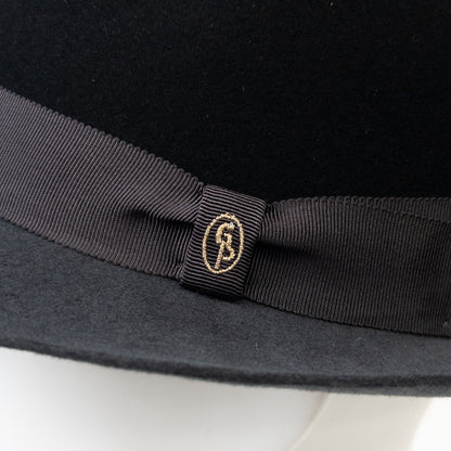 【日本人の頭に合う】バイカラークラシックフェルトハット　ブラック